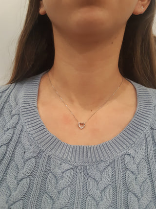 Colgante de corazón de diamante canadiense de 0,036 quilates en oro blanco y rosa de 10 quilates, 18"