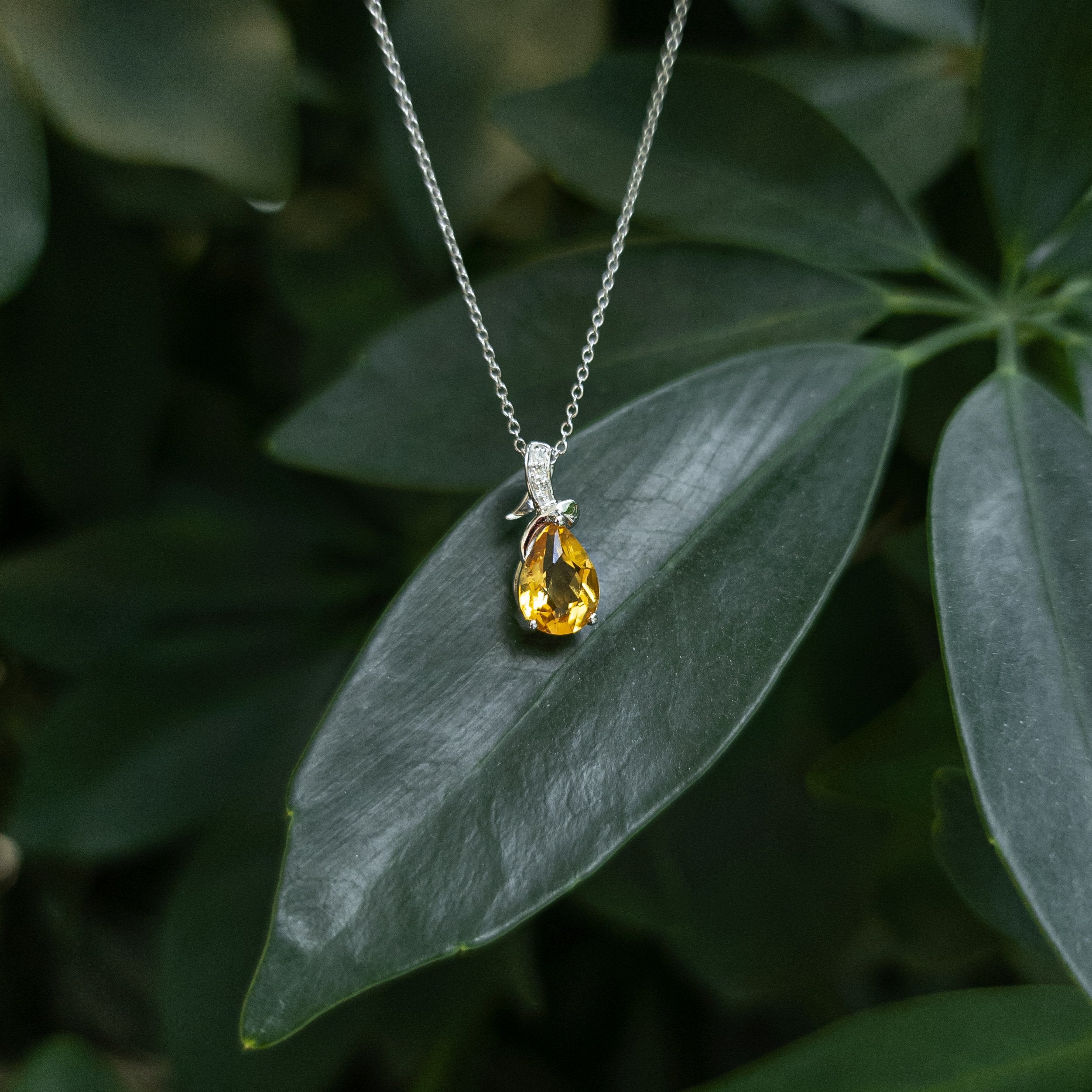 10K White Gold 8 x 6mm Citrine and 0.022cttw Diamond Pendant