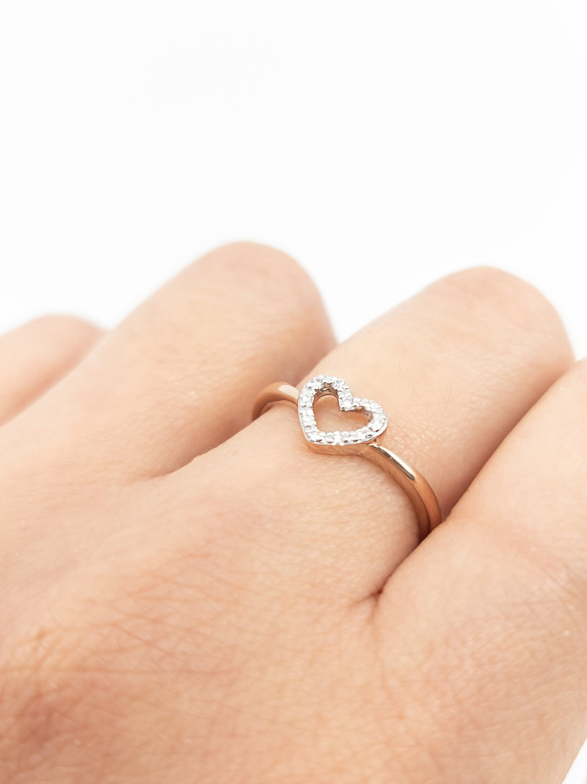 10K Rose Gold 0.05cttw Diamond Heart Ring, Size 6.5