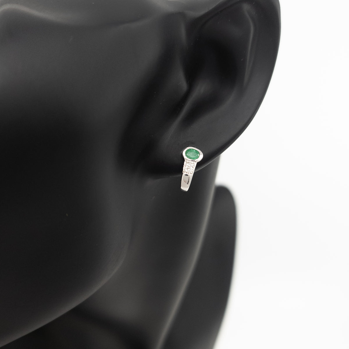 10K White Gold Genuine Emerald &amp; Diamond Earring