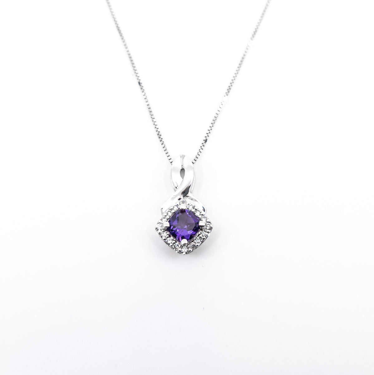 10K White Gold Amethyst &amp; Diamond Pendant