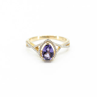 10K Yellow Gold Amethyst & 0.12cttw Diamond Ring