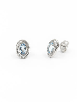 925 Sterling Silver Aquamarine & Diamond Halo Stud Earrings