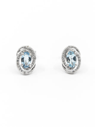 925 Sterling Silver Aquamarine & Diamond Halo Stud Earrings
