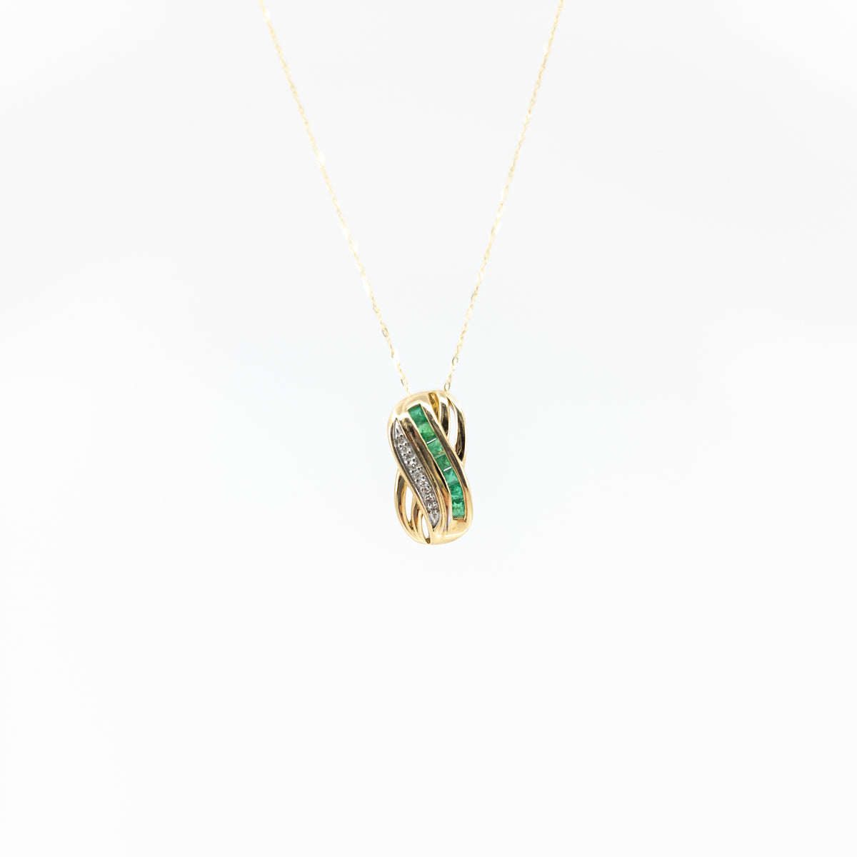 10K Yellow Gold Genuine Emerald and Diamond Pendant