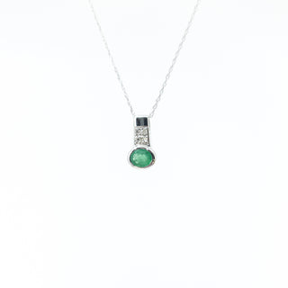 10K White Gold Genuine Emerald & Diamond Pendant