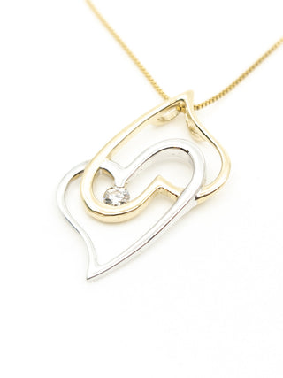 Collar de corazón de diamantes en oro de 10 quilates en dos tonos - 18"