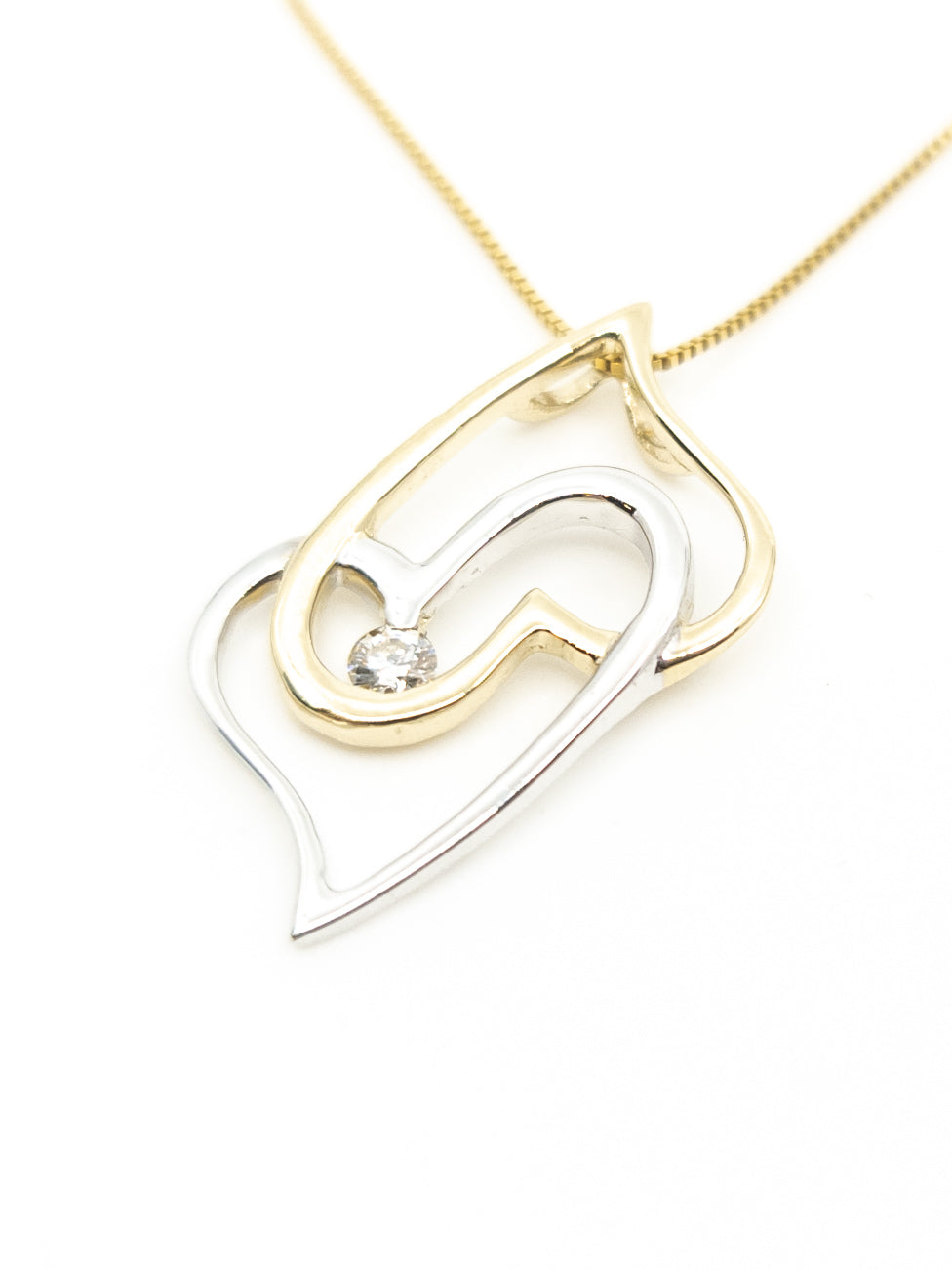 10K 2 Tone Gold Diamond Heart Necklace - 18&quot;