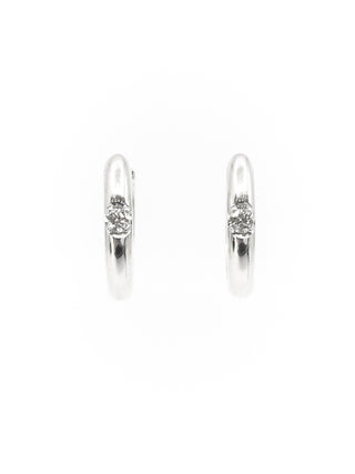Pendientes tipo argolla con bisagras Huggie de oro blanco de 10 quilates con diamantes canadienses de 0,05 quilates