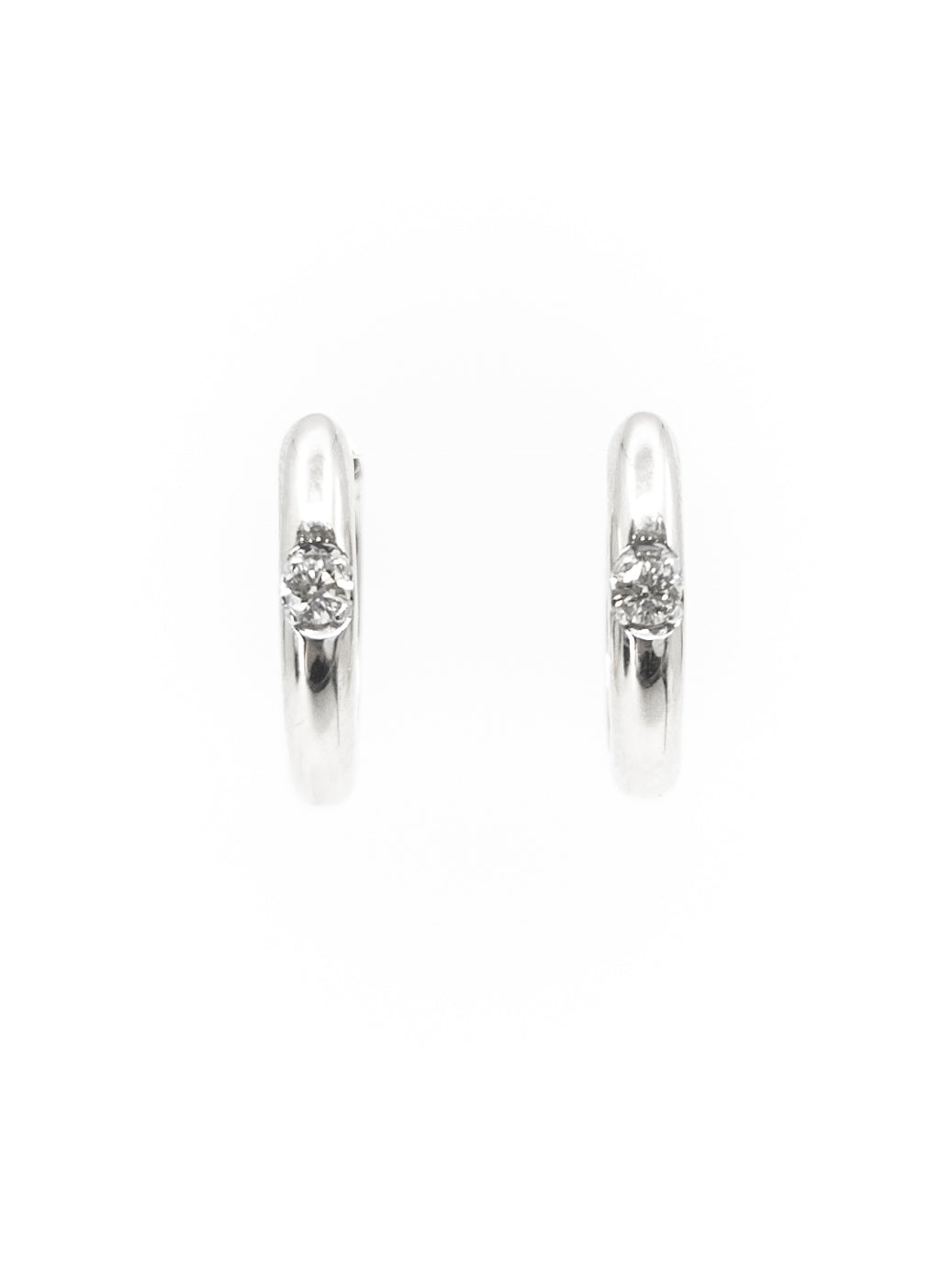 10K White Gold 0.05cttw Canadian Diamond Hoop Huggie Hinged Earrings
