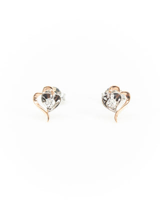 Pendientes de corazón de diamantes canadienses de talla redonda de 0,08 quilates en oro blanco y rosa de 10 quilates
