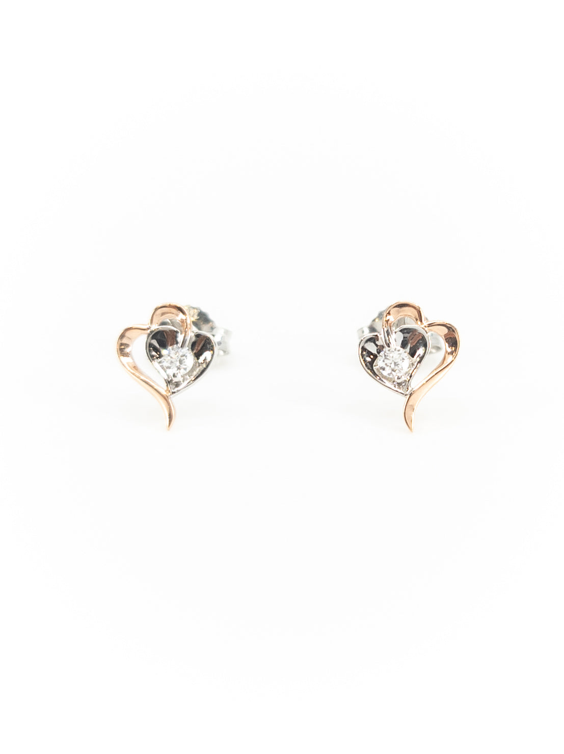 10K White &amp; Rose Gold 0.08cttw Round Cut Canadian Diamond Heart Earrings