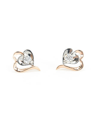 Pendientes de corazón de diamantes canadienses de talla redonda de 0,08 quilates en oro blanco y rosa de 10 quilates