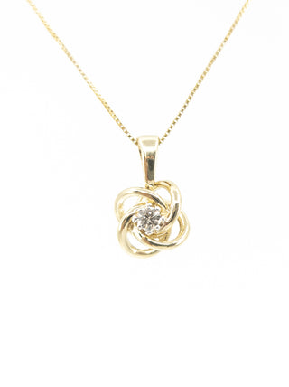 Collar con nudo de amor de diamantes canadienses de 0,05 quilates de oro amarillo de 10 quilates, 18"