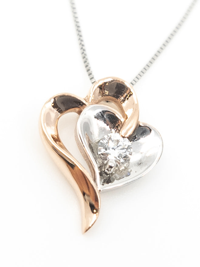 Colgante en forma de corazón con diamantes canadienses de 0,096 quilates en oro rosa y blanco de 10 quilates, 18&quot;