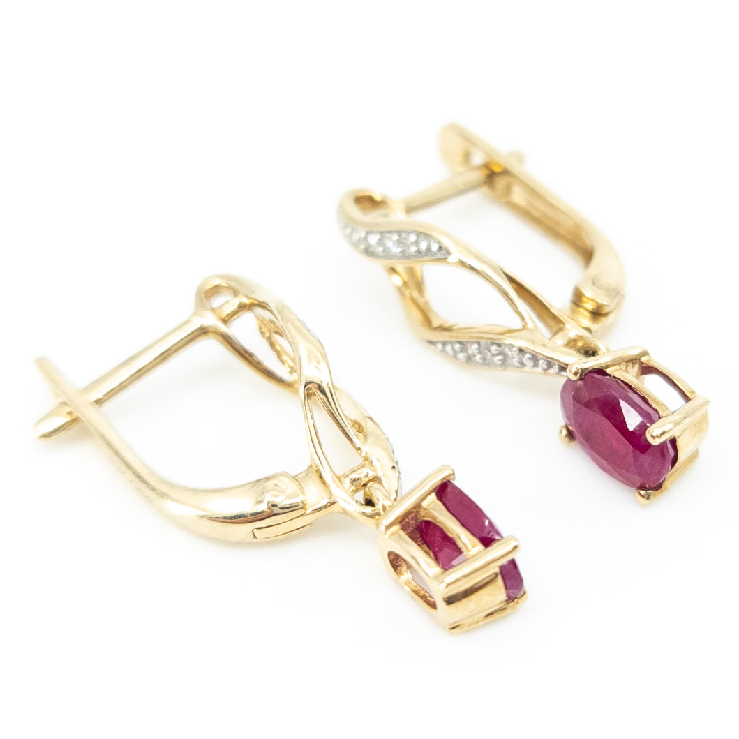 10K Yellow Gold Ruby &amp; Diamond Earrings