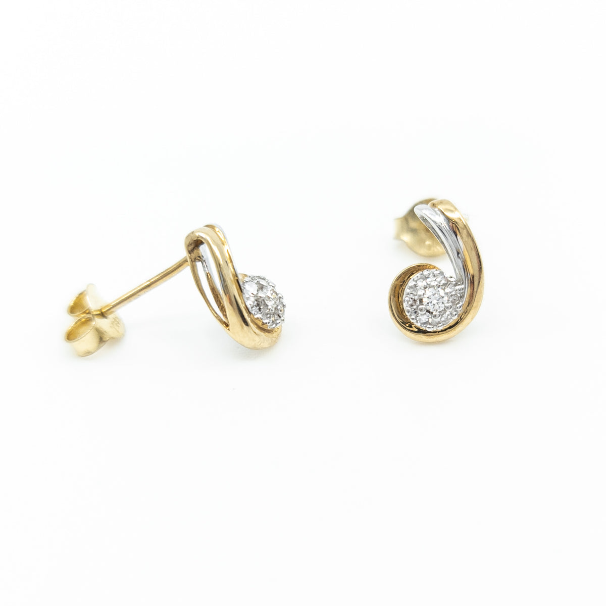 10K Two Tone Yellow and White Gold Diamond Earring