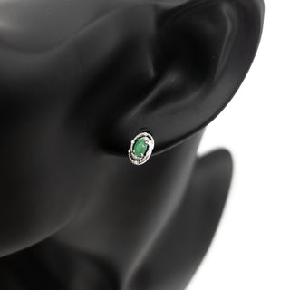 925 Sterling Silver Emerald & Diamond Halo Stud Earrings