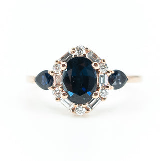 10K Rose Gold 1.50cttw Genuine Sapphire & 0.30cttw Diamonds Ring, size 6.5