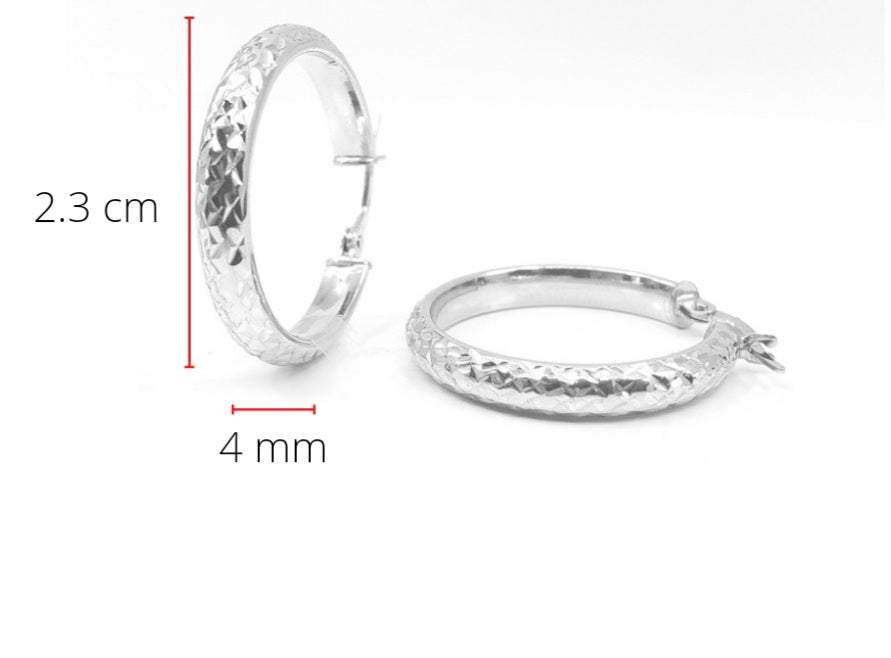 10K White Gold Etched Hoops - 30mm