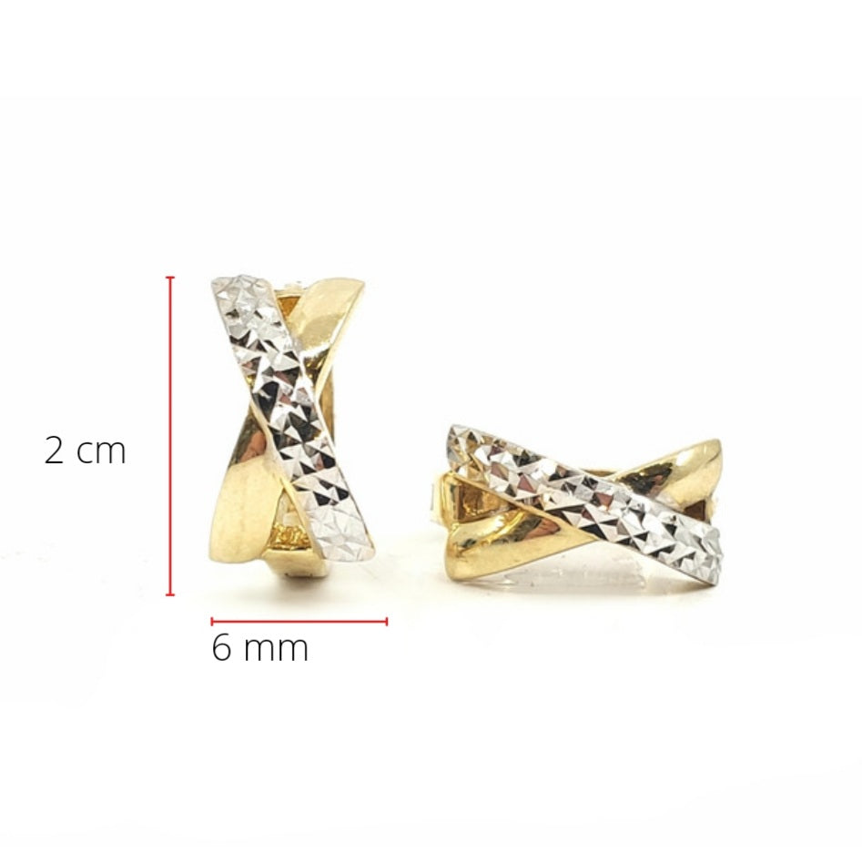 10K Two Toned Yellow and White Gold &quot;X&quot; Shaped Huggies - 12mm