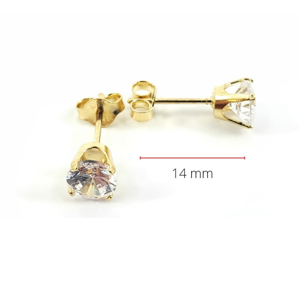 10K Yellow Gold Cubic Zirconia Stud Earrings - 6mm