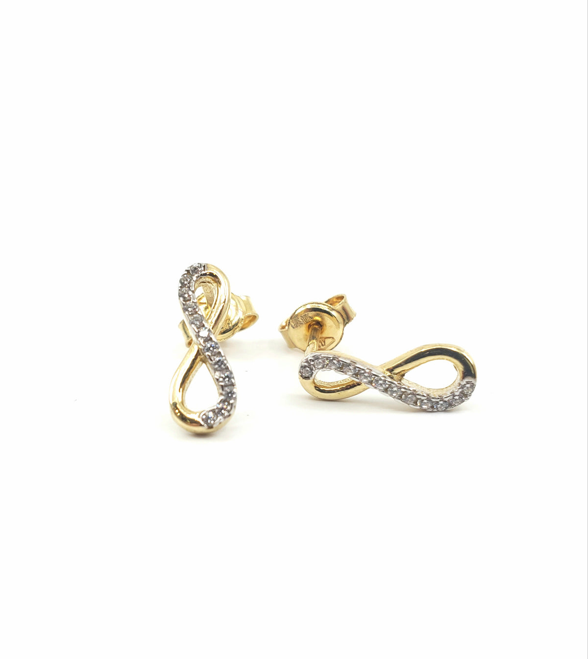 10K Yellow Gold Infinity Design with Cubic Zirconia Stud Earrings - 12mm x 5mm