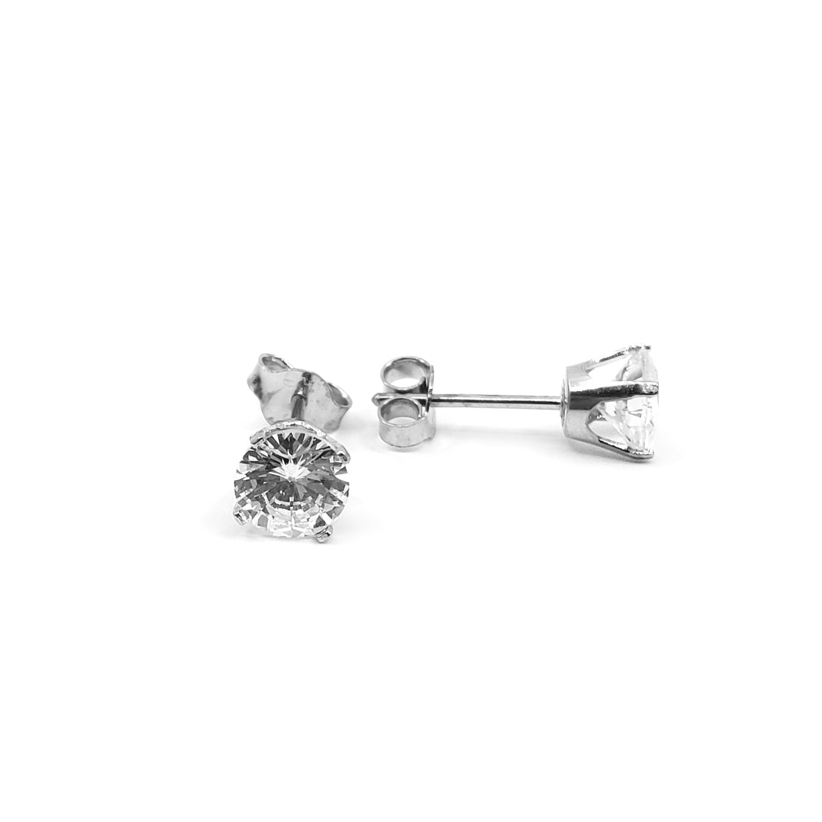 10K White Gold Cubic Zirconia Earrings - 5mm