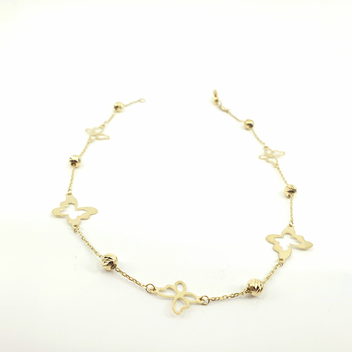 10K Yellow Gold Butterfly Link Anklet - 10 Inches