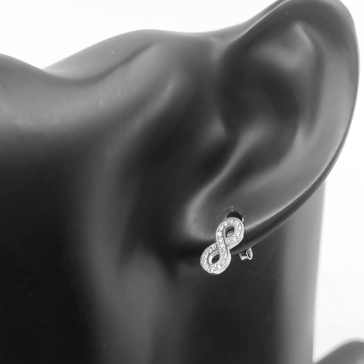 10K White Gold Cubic Zirconia Infinity Stud Earrings - 12mm x 5mm