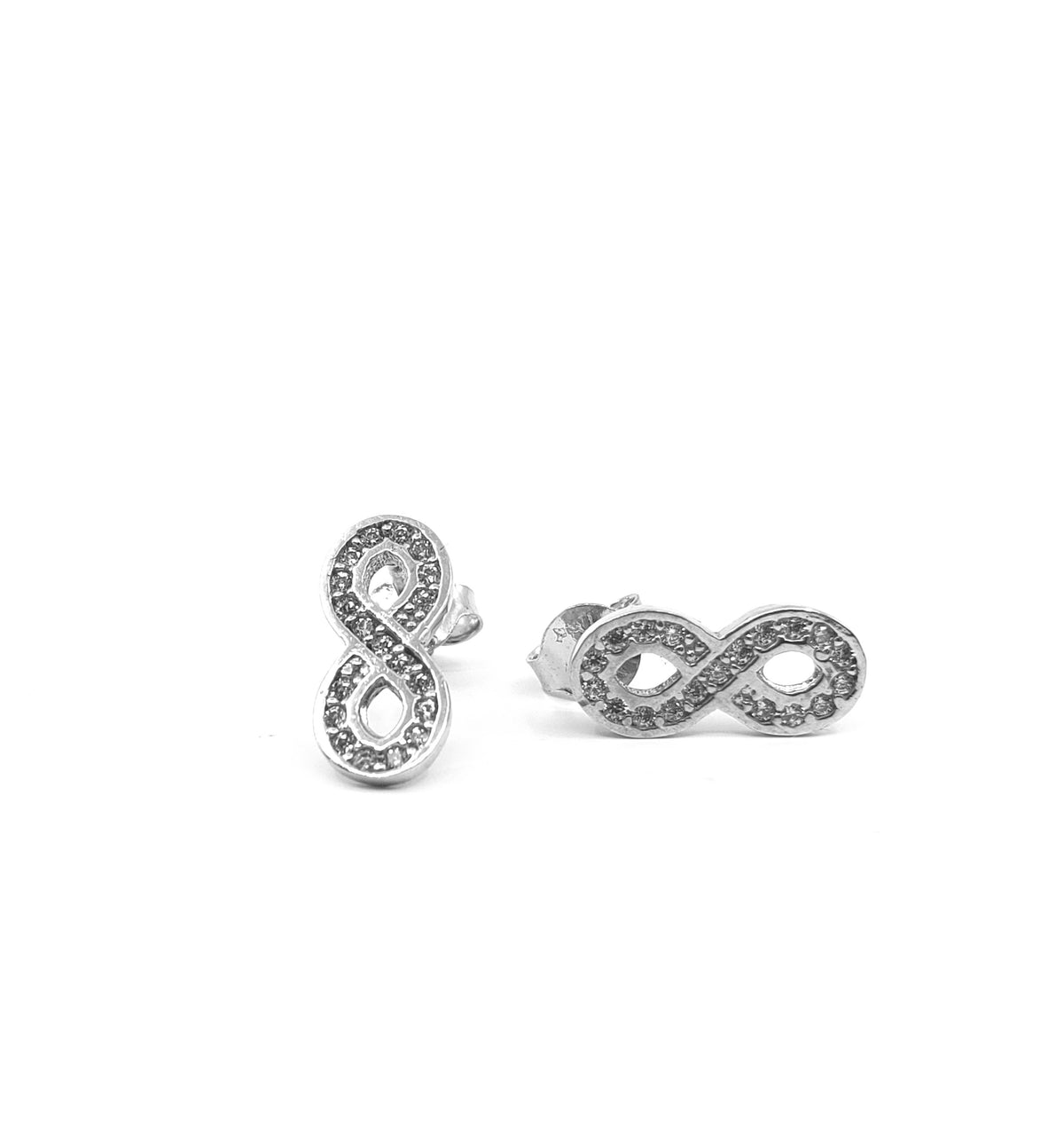 10K White Gold Cubic Zirconia Infinity Stud Earrings - 12mm x 5mm