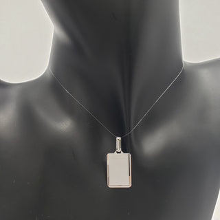 Dije de placa grabable con talla de diamante en oro blanco de 10 quilates - 18x13 mm