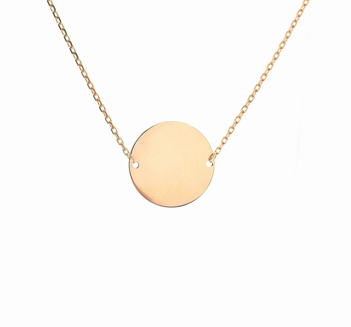 10K Rose Gold Link Chain with Circle Disc Engravable ID Bracelet - 7.25 Inches