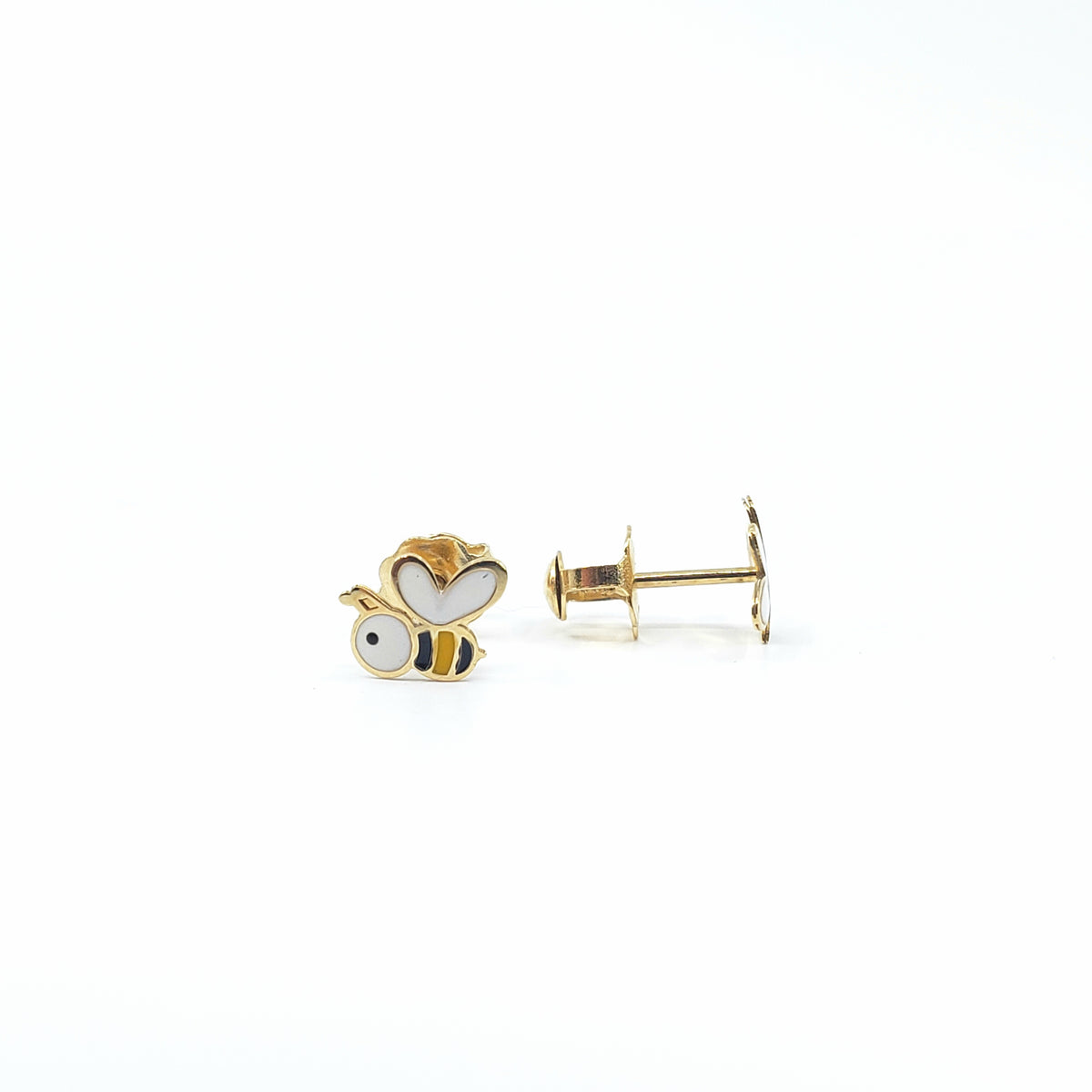 10K Yellow Gold Bumble Bee Studs with Screw Back - 7mm x 6mm