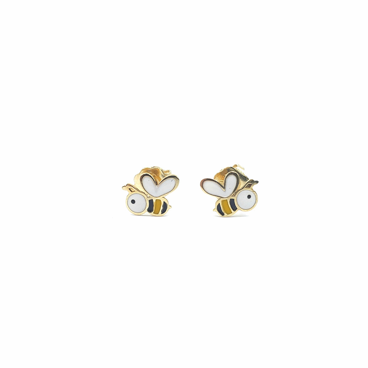 10K Yellow Gold Bumble Bee Studs with Screw Back - 7mm x 6mm