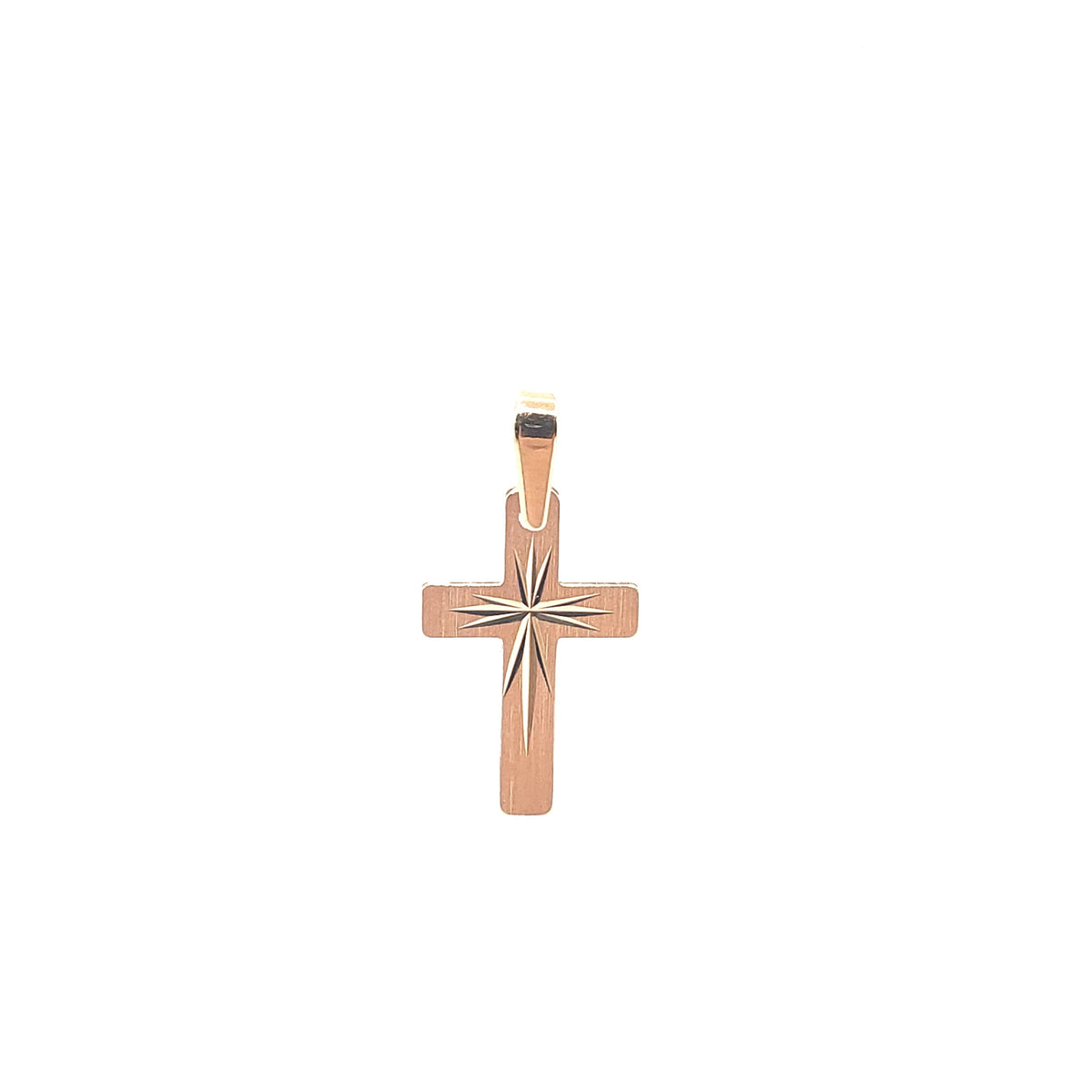 10K Rose Gold Cross Charm with Etched Centre - 16mm x 10mm