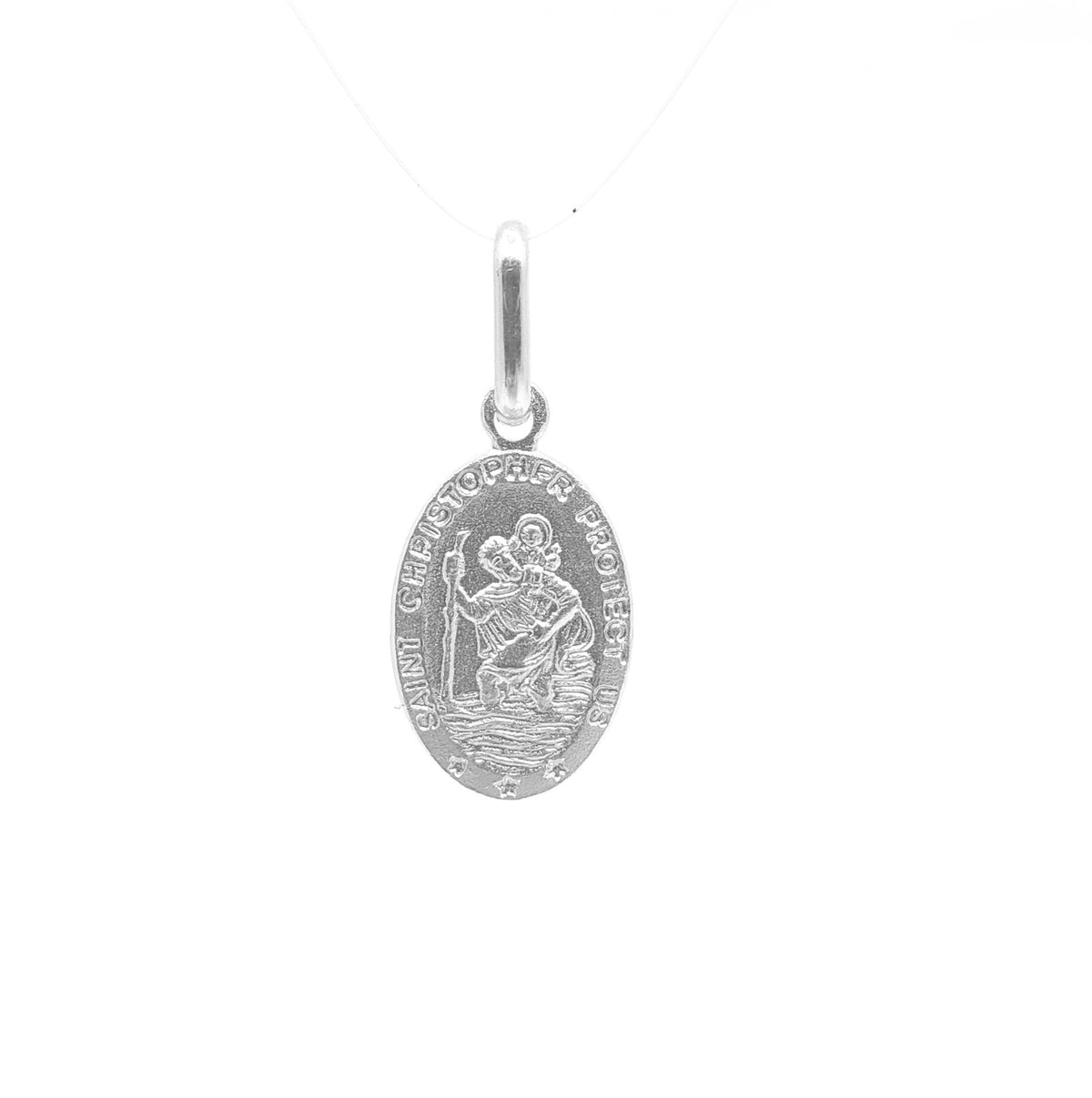 Colgante de San Cristóbal detallado con forma ovalada de plata de ley 925, 15,2 mm x 8,8 mm