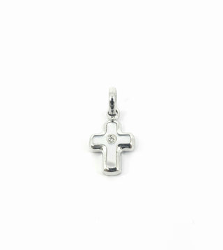 SEGUIMIENTO - Cruz de nácar de oro blanco de 10 quilates con dije de circonita cúbica - 10 mm x 8 mm
