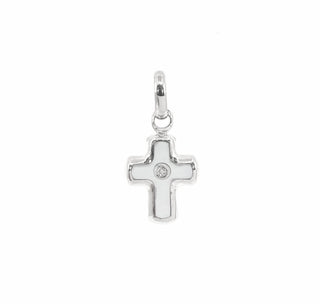 SEGUIMIENTO - Cruz de nácar de oro blanco de 10 quilates con dije de circonita cúbica - 10 mm x 8 mm