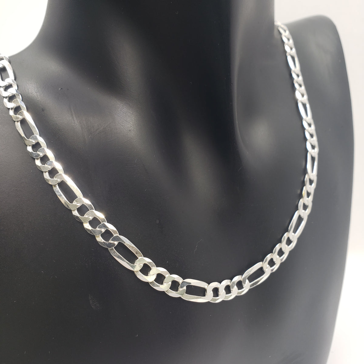 925 Sterling Silver Polished Figaro Diamond Cut Chain - 22 Inches
