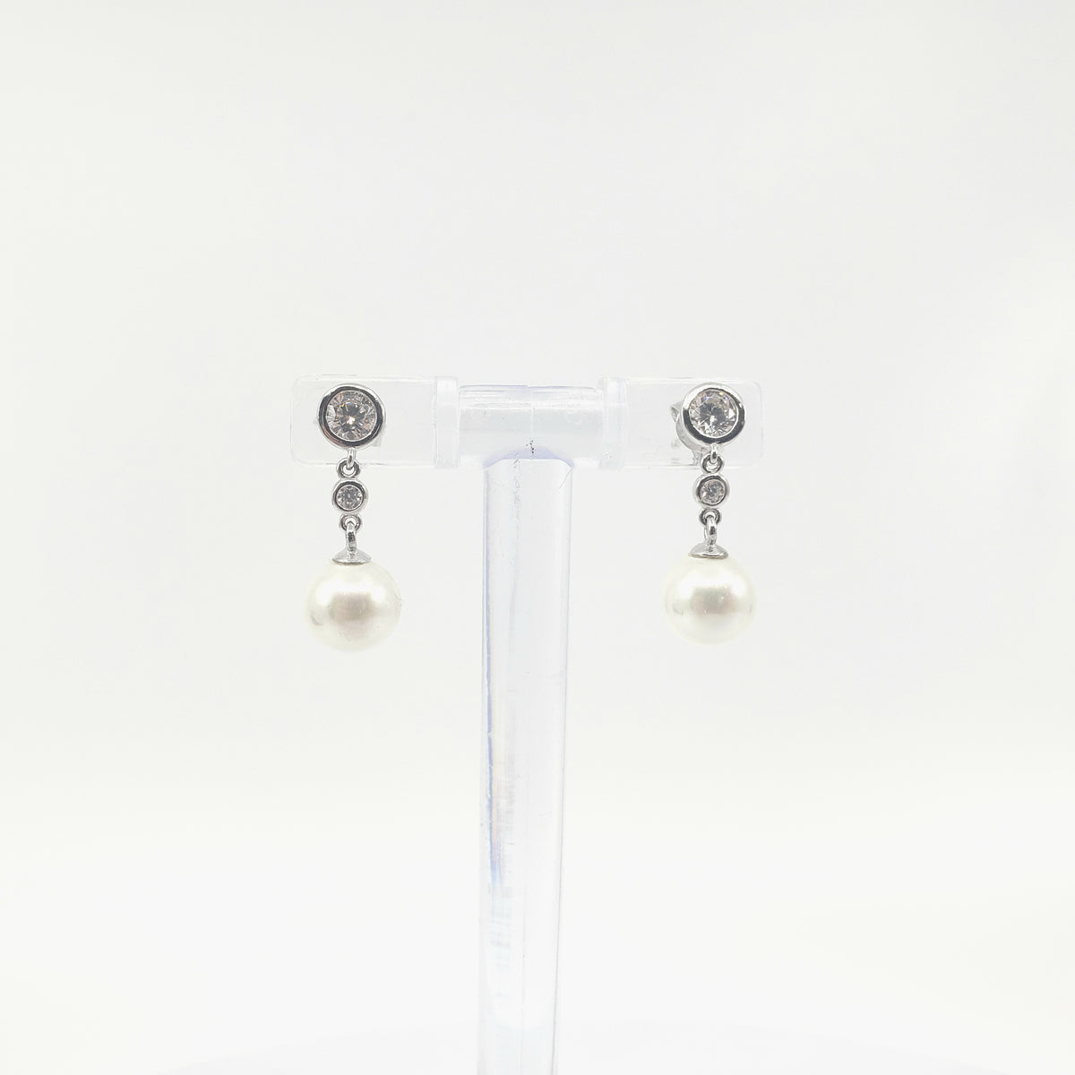 925 Sterling Silver Cubic Zirconia with 8mm Imitation Pearl Dangle Stud