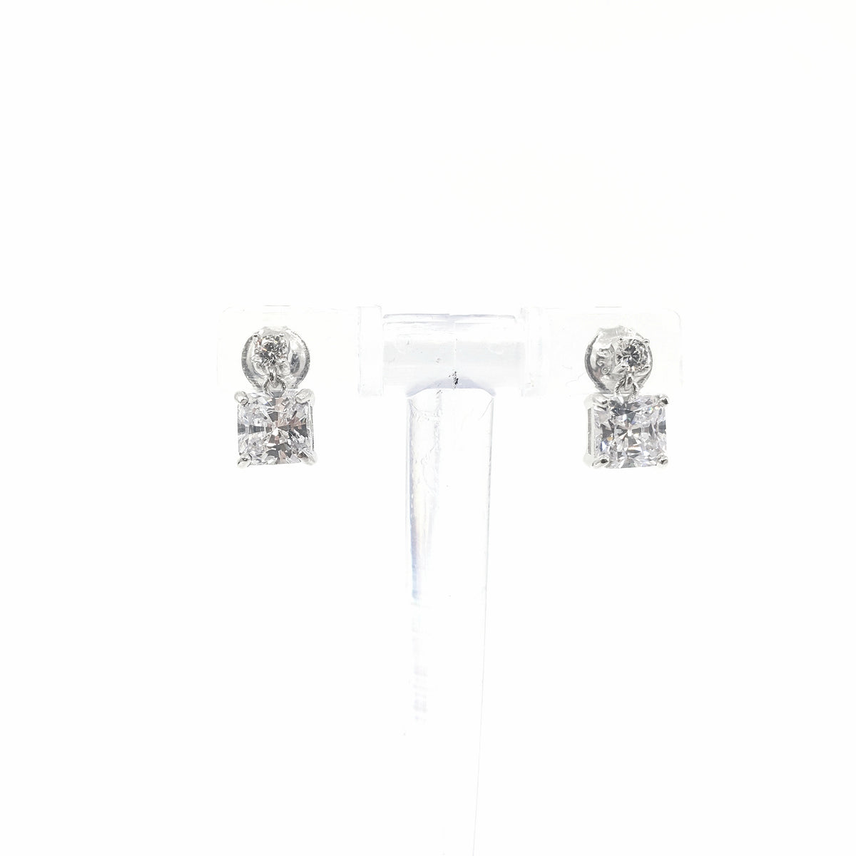 925 Sterling Silver Round and Square Cubic Zirconia Dangle Studs - 11mm