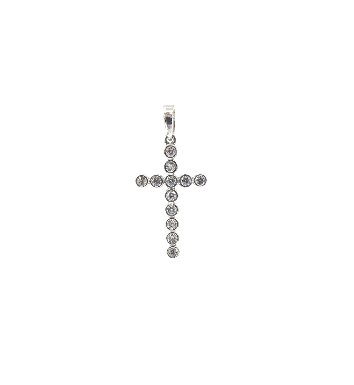 Cruz de circonita cúbica de oro blanco de 10 quilates: 19 mm x 12 mm