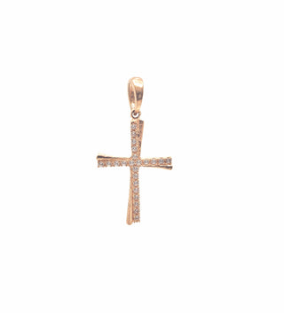 Cruz de circonita cúbica de oro rosa de 10 quilates - 20 mm x 14 mm
