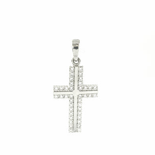Cruz de circonita cúbica de oro blanco de 10 quilates: 21 mm x 13 mm