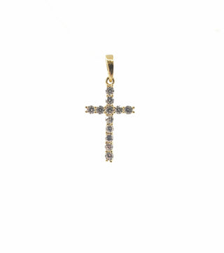 Cruz de circonio cúbico de oro amarillo de 10 quilates - 16 mm x 10 mm