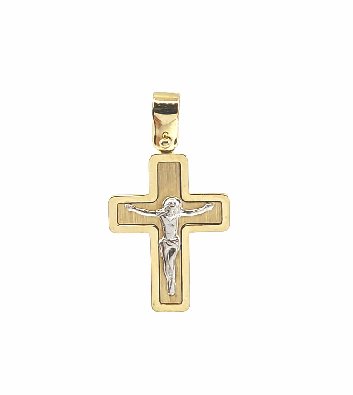 10K Two Toned Yellow and White Gold Cross Charm with Crucifix Center - 17mm x 13mm