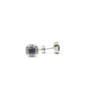 Pendientes de tuerca de plata de ley 925 con circonita cúbica azul y transparente, 8 mm x 8 mm