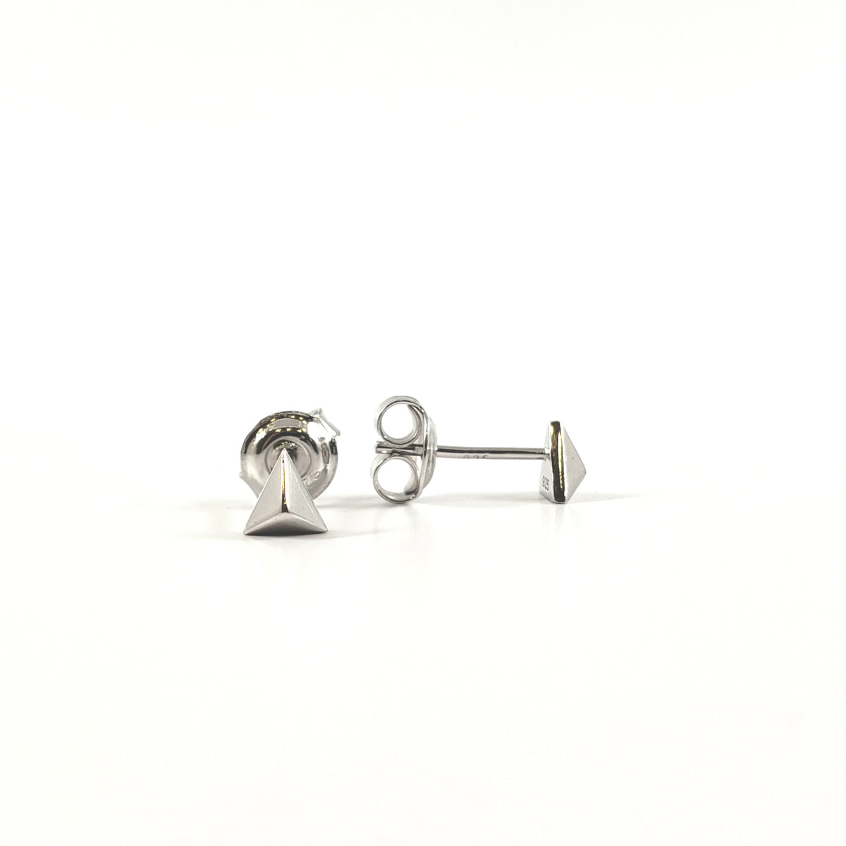 925 Sterling Silver 3D Triangular Stud Earrings - 4.5mm