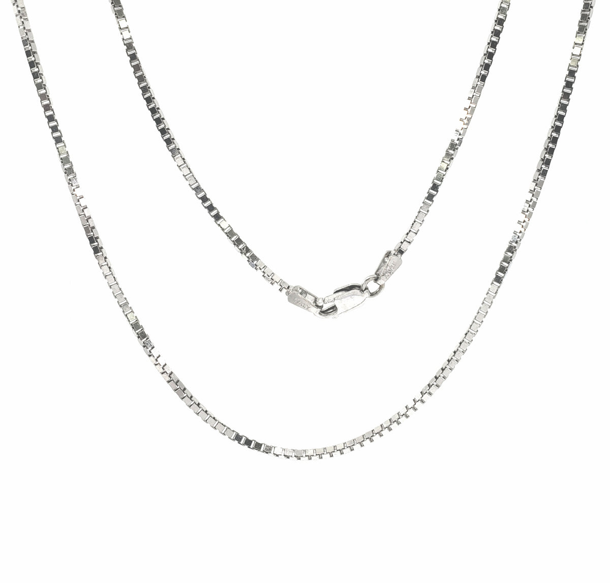 10K White Gold 1.65mm Box Chain with Lobster Clasp - 24 Inches